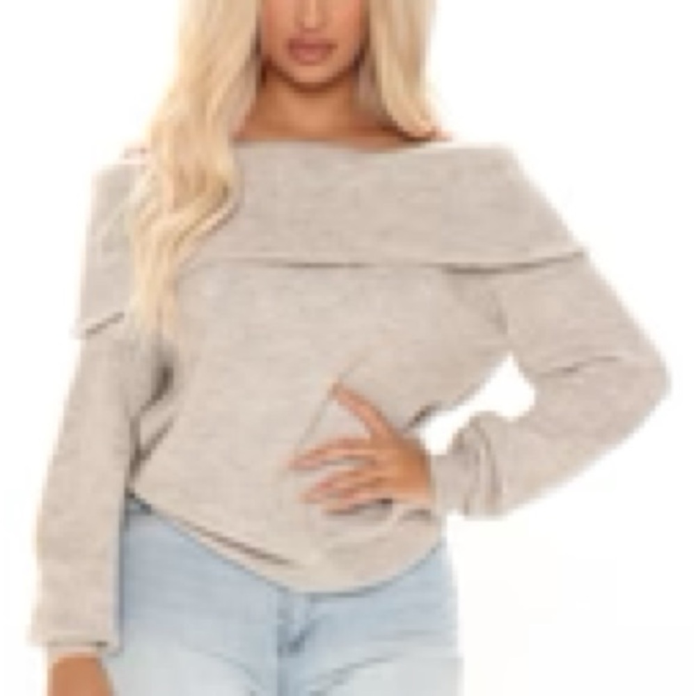 Fashion Nova oatmeal Off-the-Shoulder Sweater